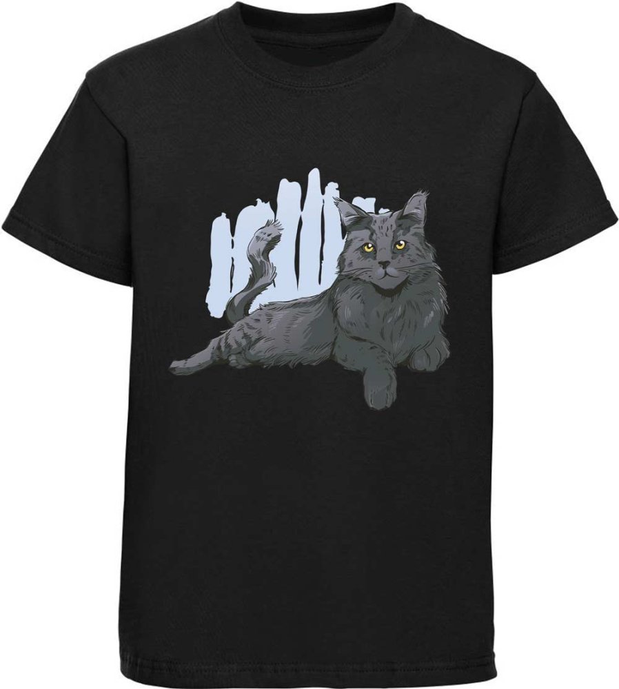 Children's printed t-shirt with lying black cat i108